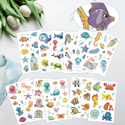 Konsait 120+ Ocean Temporary Tattoos Glitter Under the Sea Party Favors