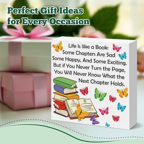 Inspirational Wooden Box Sign for Book Lovers - 5x5 Décor
