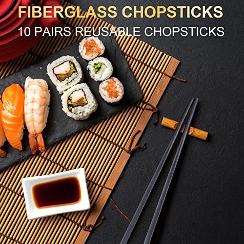 LIANGKEN 9.5-Inch Fiberglass Chopsticks Set - 5 Pairs, Non-Slip