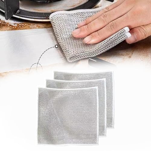 QFSH 3 Pcs Wire Dishwashing Rags - Multi-Purpose Kitchen Cleaning Cloths