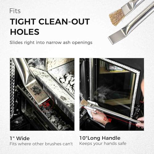 Pellet Stove Cleaning Brush with Scraper - 10" Long Handle for Ash Clean-Out