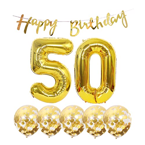 Gold 50th Birthday Decoration Kit with Banner & Balloons