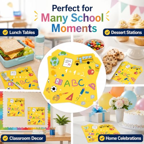 50pcs Back to School Paper Napkins 6.5in Disposable Lunch Party Supplies