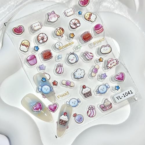 5D Embossed Dessert Cake Ice Cream Nail Stickers - 3 Sheets