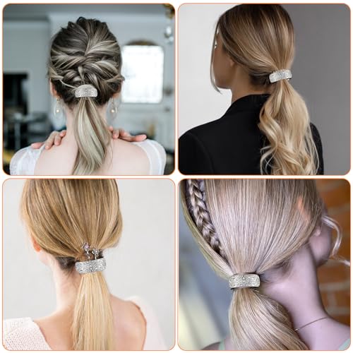 Mabor Rhinestone Hair Ties 4-Pack Silver Crystal Arch Ponytail Holders