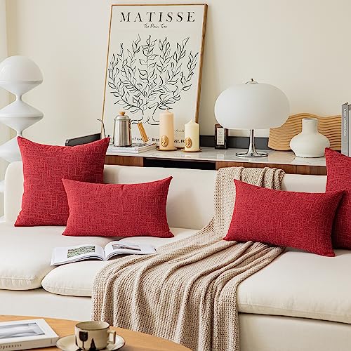 Christmas Farmhouse Decorative Throw Pillow Covers - 20x20 Inch Red, Pack of 2