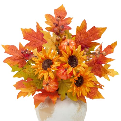 Fall Flowers Artificial Bouquet - Sunflower & Pumpkin Decor, 4PCS