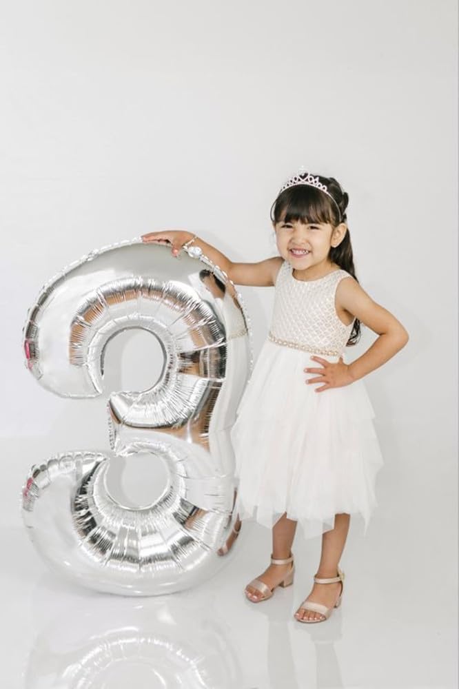 Numbers Balloon - 40 Inch Large Silver 3 Balloon for Birthday Party Decor | Perfect for Three-Year-Old Celebrations