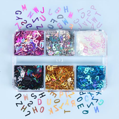 Holographic Alphabet Nail Glitter Sequins - 3D A-Z English Letter Nail