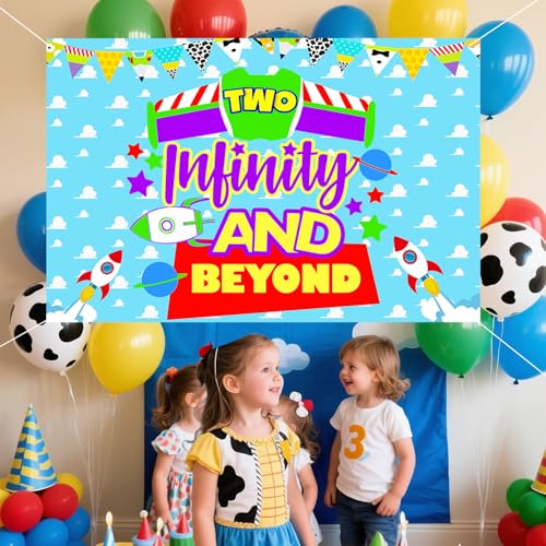 Blue Clouds 2nd Birthday Banner Backdrop for Boys Party Decorations