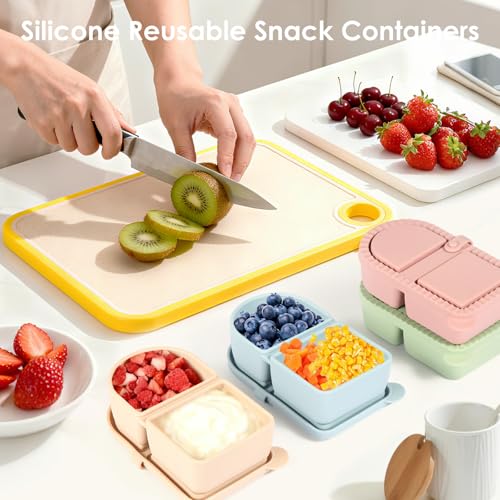 HORNORM 4-Pack Reusable Silicone Snack Containers, 8.5 oz Leakproof Dividers