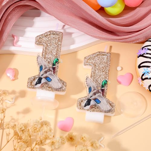 Mallard Duck Birthday Candle Number 1 Cake Topper - Gold Glitter