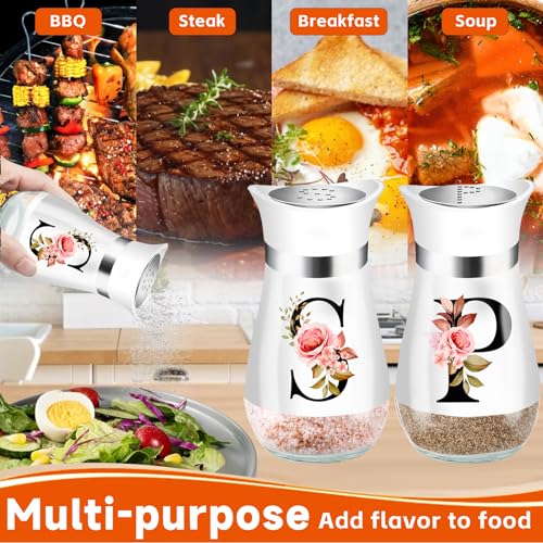 White Salt and Pepper Shakers Set - 4 oz Stainless Steel & Glass