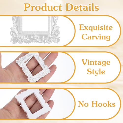 Nogeqi 6 Pcs White Miniature Picture Frames Vintage Resin Tiny Craft Frames