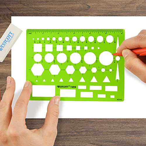 Westcott All-Purpose Technical Drawing Template - Green Plastic, 4.5 x 6 in