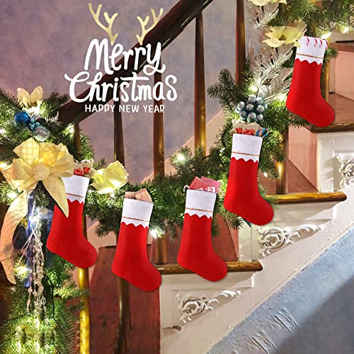 Christmas Stockings Hanging Set - Red Holiday Decor Bags, 10 Pack
