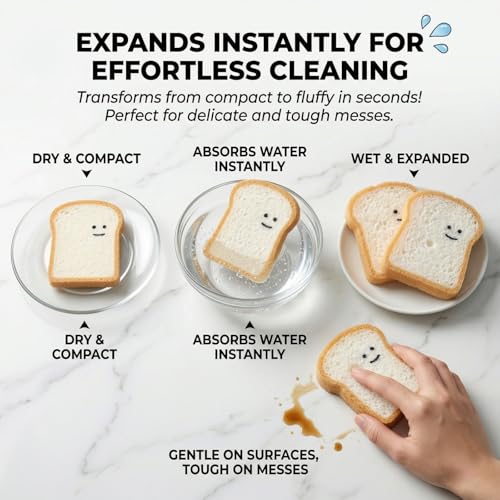 Keovar Plant-Based Toast Kitchen Sponges - 6 Pack Scratch-Free Scrubbers