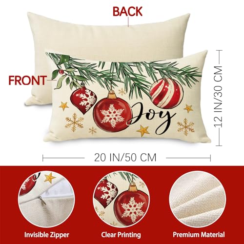 Christmas Balls Lumbar Throw Pillow Cover, 12 x 20 Inch Cotton Linen Case