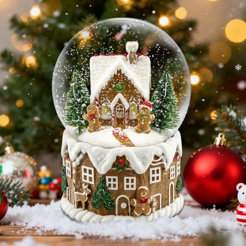 4-Inch Gingerbread House Musical Snow Globe Snow Variation