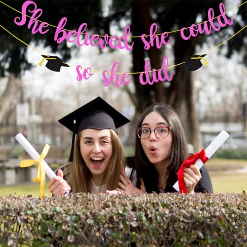 She Believed She Could Graduation Banner - Glitter Decor 2024
