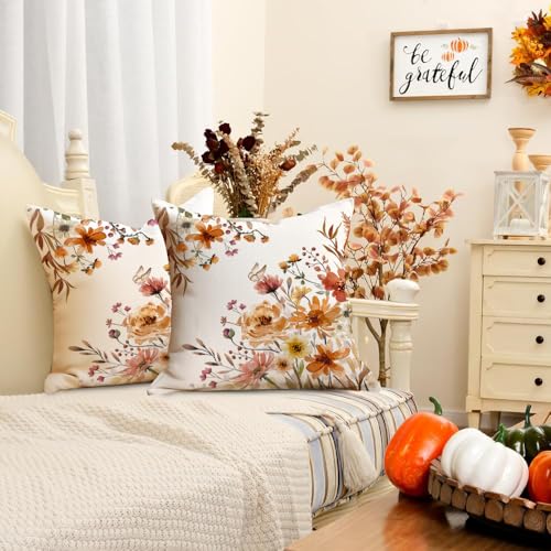 Fall Pillow Covers 18x18 Inch Set of 2 - Autumn Home Decor Cushions