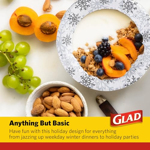 Glad Holiday Snowflake Disposable Paper Bowls, 12 Oz, 20 Count