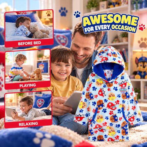 Kids Paw Patrol Blanket Hoodie with Sherpa Hood - Toddler Wearable Blanket, Blue, 2-6 Years