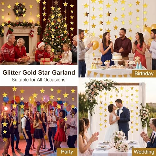 Gold Star Streamers 78FT - Double-Sided Hanging Decor for Parties
