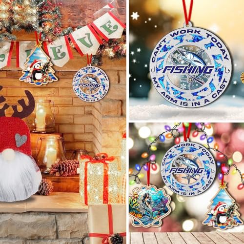 Fishing Christmas Ornament - Suncatcher Fisherman Gift for Tree