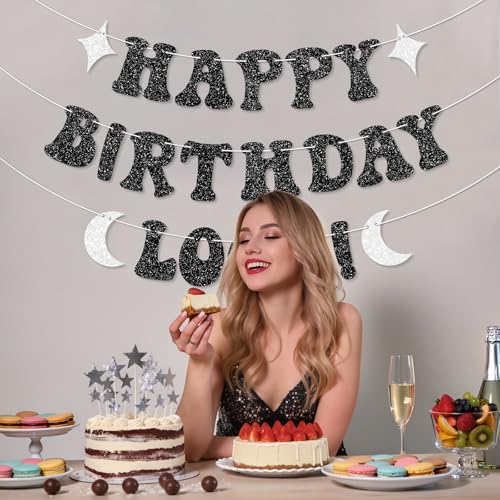 Happy Birthday Loca Banner - Black Glitter Vampire Party Decorations