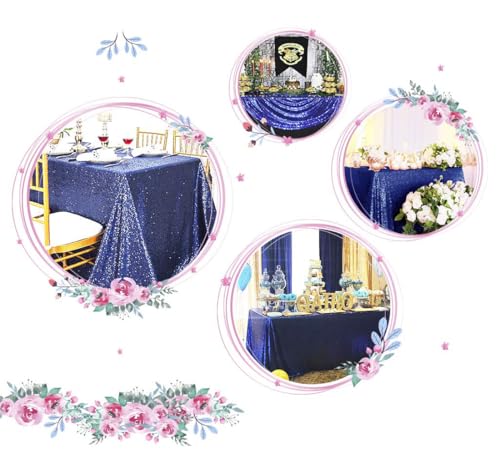 Navy Blue Sequin Rectangle Tablecloth 90x132 Inches for Party Wedding Celebration
