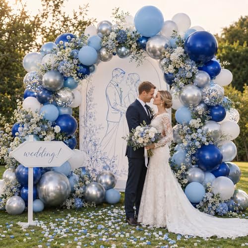 Navy Blue Silver Balloons - 50 Pack 12 Inch Latex Party Balloons