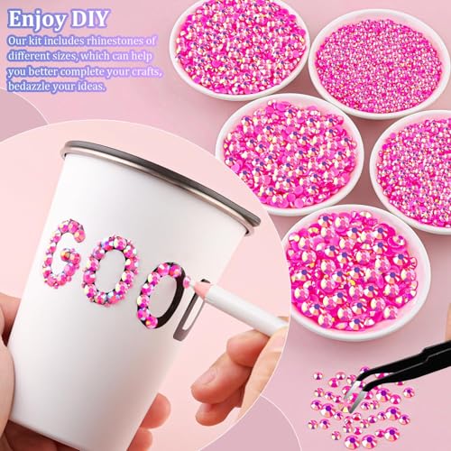 Hot Pink AB Resin Rhinestones Kit with B7000 Glue and Tools for Crafts DIY