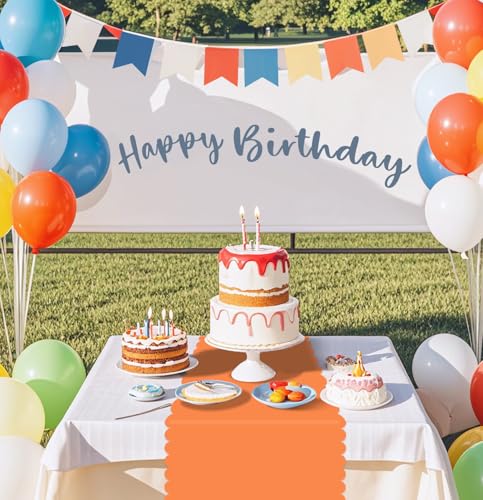 Orange Scalloped Plastic Table Runner - 6 Pcs Disposable 14x108 Inch for Wedding Party