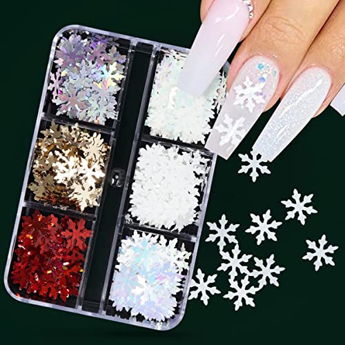 Christmas Snowflake Nail Glitter Sequins 6 Grids Holographic Winter Nail Art Decals