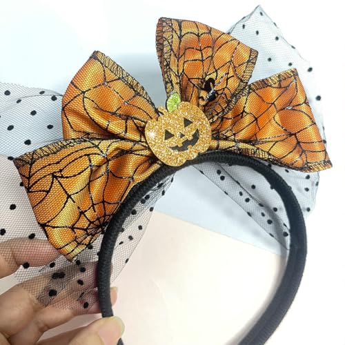 Halloween Pumpkin Bow Headband Cute Mesh Hair Accessory for Party