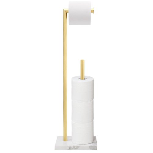 GZILA Toilet Paper Holder Stand Brushed Gold with Reserve, Marble Base Design, Free Standing Bathroom Tissue Roll Holder Freestanding, SUS304 Stainless Steel