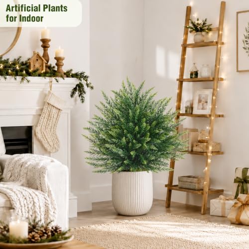 2ft Artificial Cedar Topiary Ball Trees with Ground Spikes - 2 Pack Green