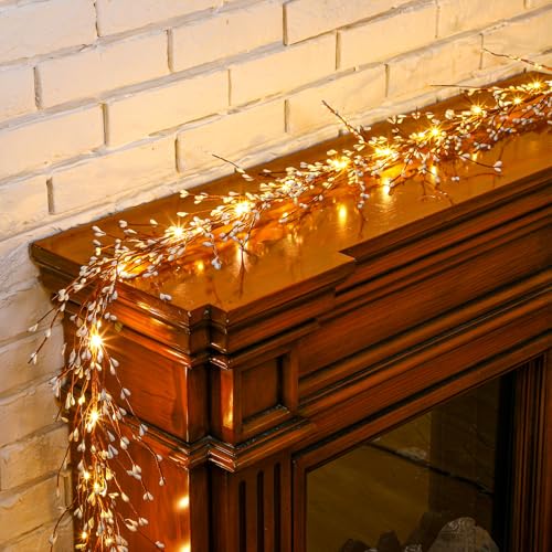 8.86ft Christmas Garland with Lights and White Berry Decor - Flexible Holiday Decor