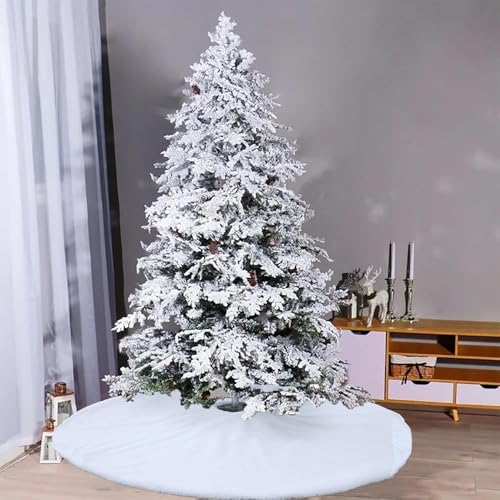 72 Inch White Faux Fur Christmas Tree Skirt - Large Holiday Decor