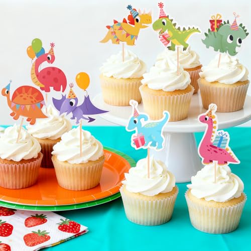 32 Dinosaur Cupcake Toppers - Cute Dino Picks for Parties