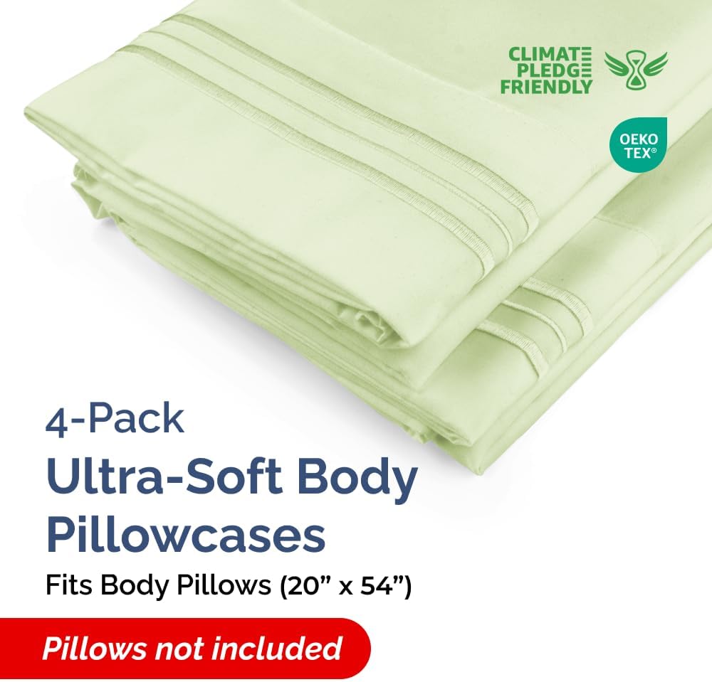 Skiennix Body Pillowcases Set of 4 | Soft & Breathable 20x54 Long Pillow Covers - Fade-Free, Machine Washable - Light Sage Green