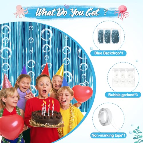 Yorr Under The Sea Party Decorations - 2 Blue Fringe Backdrops & Bubble Garland