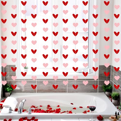 TaoQ C Red and Pink Heart Paper Garland Banners 12-Pack for Valentine's Day Wedding and Party Decorations