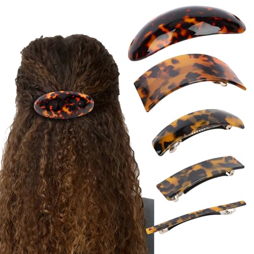 Tortoise Shell French Hair Barrettes for Thick and Thin Hair (5-Pack)
