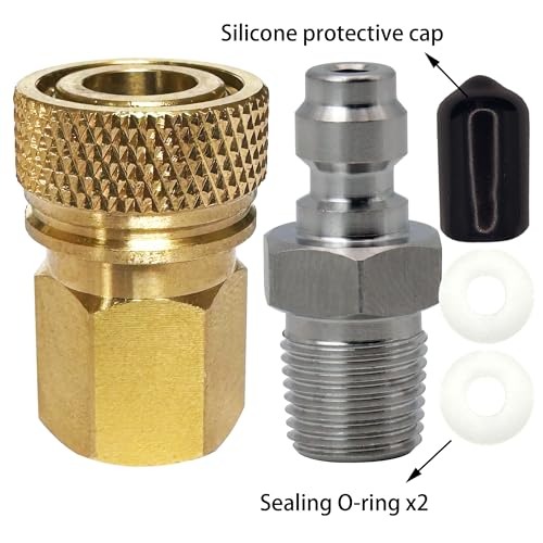 1/8 NPT Female Connector and 8mm Male Plug Fill Nipple Quick-Disconnect Set, Copper - Stainless Steel - Remote Line Male & Female Set for PCP Foster Paintball Airsoft Air Gun Tool