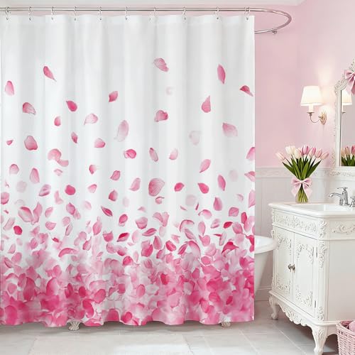 Mocsicka Pink Floral Shower Curtain, 72"x72" Waterproof Bathroom Decor