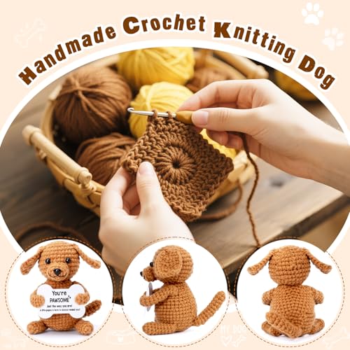 Wilbrea 'You're Pawsome' Crochet Dog Plush - Positive Support Desk Decor