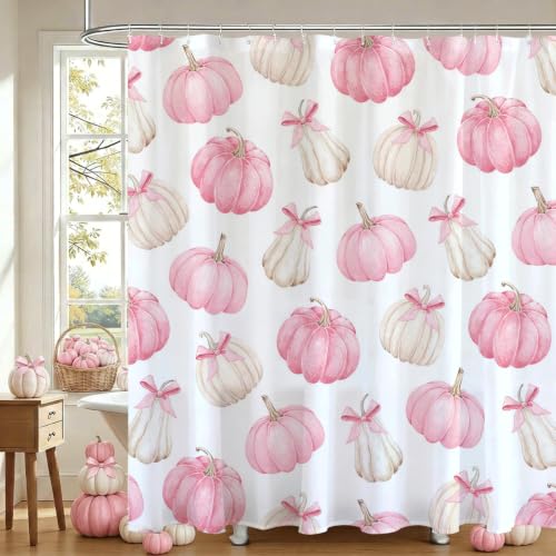 Pink Pumpkins Shower Curtain - 72x72 inch Waterproof Fabric