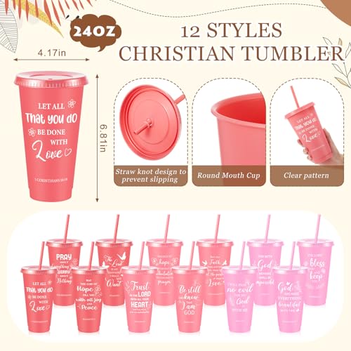 Christian Holiday Gift Set with Bible Verse Cups, Notebooks, Pens & Keychains - Gradient Pink, 12 Pieces